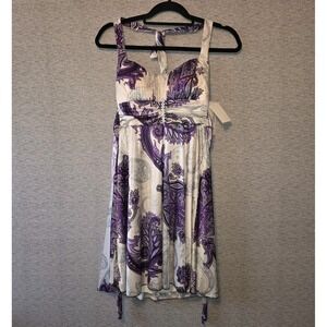 NEW Speechless Paisley Halter Dress Women's Small Purple White Y2K‎ Prom Gala